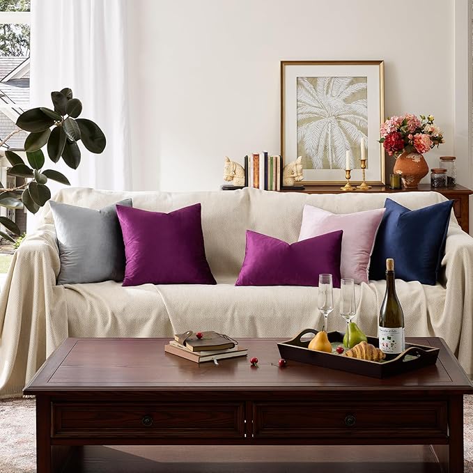 GIGIZAZA Purple 12x20 Lumbar Velvet Decorative Throw Pillow Covers for Sofa Bed 2 Pack Soft Cushion Cover