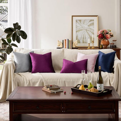 GIGIZAZA Purple 12x20 Lumbar Velvet Decorative Throw Pillow Covers for Sofa Bed 2 Pack Soft Cushion Cover