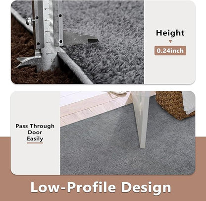 FinRèc 5x7 Washable Area Rugs for Bedroom Living Room, Low Pile Thin Rug Solid Color, Non-Slip Carpet Indoor for Home Decor (Pure Dark Grey)