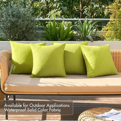 MIULEE Pack of 4 Decorative Outdoor Throw Pillow Covers Linen Waterproof Pillow Covers Spring Farmhouse Cushion Cases for Patio Garden Tent Balcony Couch Sofa 16x16 inch Grass Green