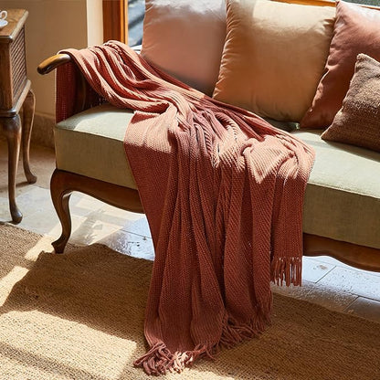 lifein Throw Blanket for Couch, Soft Boho Bed Throw,Cozy Burnt Orange Chenille Knitted Small Spring Lightweight Throw(Rust,50 * 60")