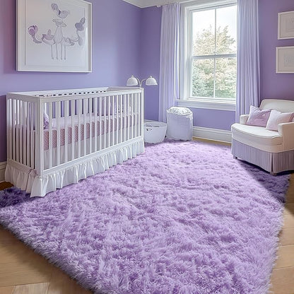 ONASAR Purple Rugs for Living Room Bedroom, 5x8 Fluffy Bedside Area Rug, Soft Plush Shaggy Indoor Floor Carpet for Nursery Kids Girls Boys Teen Dorm Home Office Decor Aesthetic