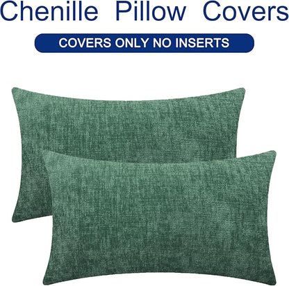 CaliTime Christmas Throw Pillow Covers Decorative 12 X 20 Inches Pack of 2 Cozy Chenille Cushion Cases for Couch Sofa Bed Living Room Home Dark Green