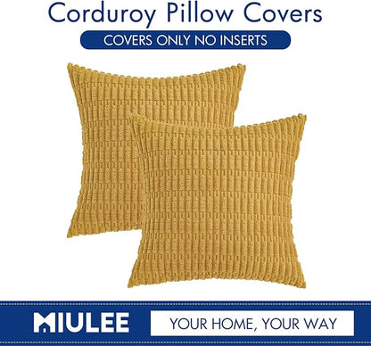 MIULEE Pack of 2 Corduroy Decorative Throw Pillow Covers 20x20 Inch Soft Boho Striped Pillow Covers Modern Farmhouse Home Decor for Summer Sofa Living Room Couch Bed Yellow