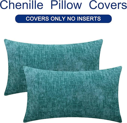 CaliTime Throw Pillow Covers Decorative 12 X 20 Inches Pack of 2 Cozy Chenille Cushion Cases for Couch Sofa Bed Living Room Home Teal