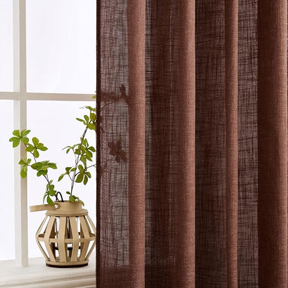 MIULEE Chocolate Brown Linen Curtains 84 Inch Length for Bedroom Living Room, Soft Thick Linen Textured Window Drapes Semi Sheer Light Filtering Back Tab Rod Pocket Burlap Look Decor, 2 Panels