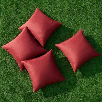 MIULEE Pack of 4 Decorative Solid Waterproof Throw Pillow Covers Linen Garden Farmhouse Cushion Cases for Outdoor Patio Tent Balcony Couch Sofa 16x16 inch Burgundy