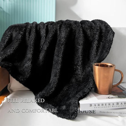 Exclusivo Mezcla Plush Fuzzy Fleece Bed Blanket King Size, Super Soft, Fluffy and Warm Blankets for Couch, Bed, All Season (Black, 90x104 inches)