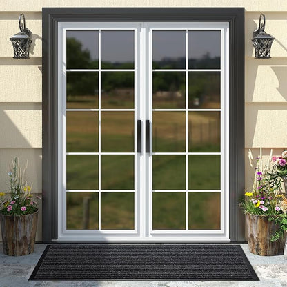 Yimobra Front Door Mat Outdoor Indoor Entrance, 100% Waterproof All-Season All Weather Doormat, Welcome Matt Outside Entry, Non Slip, Low Profile, Heavy Duty Patio Porch Floor Mats,47 x 24,Black Grey