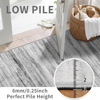 3x18 Washable Hallway Runner Rug: Extra Long Runners for Entryway Living Room Dining Room - Stain and Water Resistant Rugs with Non-Slip Backing - Soft Low-Pile Carpet 18ft Grey