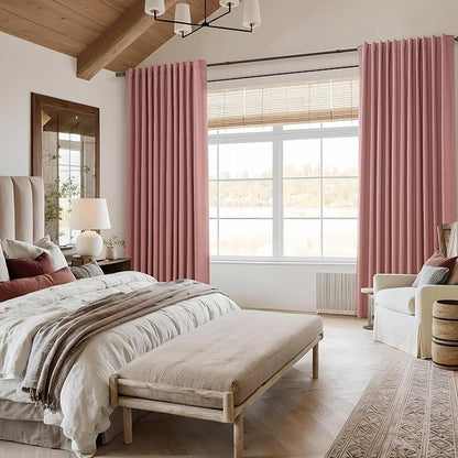 Guken 100% Blackout Curtains 84 Inch Length 2 Panels Set for Living Room Bedroom Back Tab Thermal Insulated Black Out Linen Drapes Room Darkening Window Curtains 84 Inches Long, Ash Rose