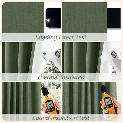 Guken Olive Green 100% Blackout Curtains 72 Inch Length 2 Panels Set for Living Room Bedroom Back Tab Thermal Insulated Black Out Linen Drapes Room Darkening Window Curtains 72 Inches Long