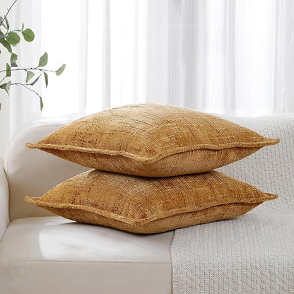 HPUK Fall Chenille Soft Throw Pillow Covers 18x18 Set of 2, Accent Cushion Covers for Living Room, Bedroom, Decorative Solid Color Pillow Covers for Couch, Sofa, Chair, Mustard Yellow