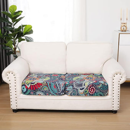hyha Printed Couch Cushion Covers, Floral Sofa Covers Washable for 2 Cushion Couch, Stretch Pattern Outdoor Cushion Covers for Patio Furniture with Elastic Bottom(2 Packs, Paisley)