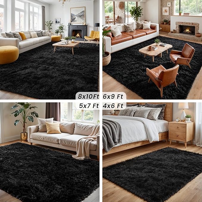 4x6 Area Rugs for Living Room Rug: Soft Fluffy Shag Black Rugs for Bedroom, Non-Slip Large Fuzzy Plush Rug Indoor Floor Carpet for Nursery Kids Boys Girls Room, Dorms, Playroom, Modern Home Decor