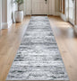 Lansny Modern Abstract Runner Rug 2.6x14, Black Grey White Washable Long Kitchen Runner Non-Slip Soft Hallway Rug Runner Thin Print Faux Wool Carpet for Entryway Bedroom Laundry Room Indoor Home Decor