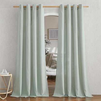 NICETOWN Thick Linen Sage Green Curtains 90 inches Long, Grommet Flax Linen Blend Window Treatments Privacy with Light Filtering Drapes for Bedroom/Kids Room, W55 x L90, 2 Panels