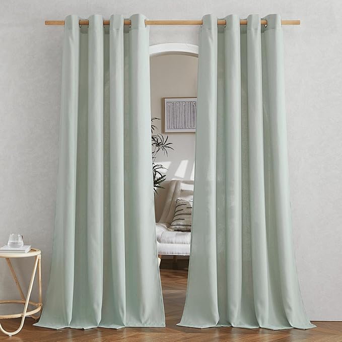 NICETOWN Rustic Linen 144 inch Long Curtains for Living Room, Grommet Privacy Added Thick Linen Weave with Light Filter Window Curtains & Drapes for Bedroom, Sage Green, W55 x L144, 2 Panels