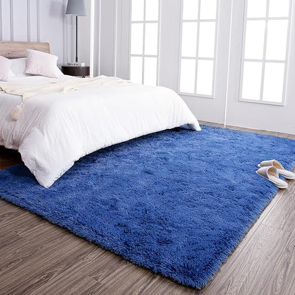 TWINNIS Super Soft Shaggy Rugs Fluffy Carpets 8x10 Feet, Indoor Modern Plush Area Rugs for Living Room Bedroom Kids Room Nursery Home Decor, Upgrade Anti-Skid Rectangular Fuzzy Rug, Indigo