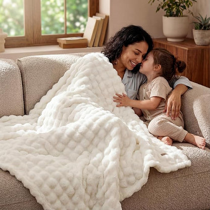 Bedsure 3D Fleece Bubble Blanket for Couch - GentleSoft White Spring Throw Blanket for Sofa Bed Room Decor - Luxury Soft Cozy Blanket Gifts for Kids, Lightweight, Off White, 50"×60"