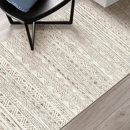 3x7 Washable Hallway Runner Rug - Moroccan Non-Slip Indoor Table Long Runners for Entryway Soft Low-Pile Neutral Rugs for Kitchen Waterproof Geometric Carpet for Bedroom Bathroom Laundry 3x7 Beige
