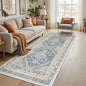 3x8 Runner Rug Non Slip Washable for Entryway, Front Porch, Vintage Hallway Runner for Laundry Room, Bedroom, Stain Resistant Thin Indoor Kitchen Mats for Floor(Blue/Beige,3'x8')