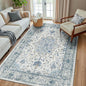 Area Rugs 6'x8' Washable Non-Slip, Floral Vintage Distress Print Pattern Medallion Carpet for Living Room Bedroom Dining Room, Light Blue Navy Beige Gray White