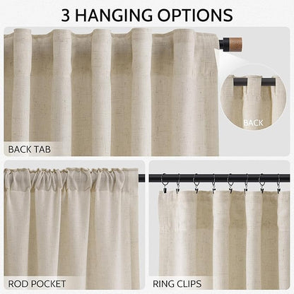 Nanspring Boho Linen Curtains 84 Inches Long for Living Room Light Filtering Semi Sheer Curtain Back Tab Eclectic Home Decor Modern Elegant Luxury Drapes for Bedroom Office 52x84,2 Panels
