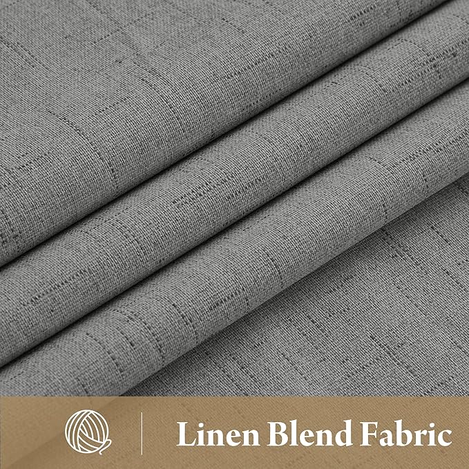 RYB HOME Grey Linen Blackout Curtains for Sliding Glass Door, 100% Blackout Linen Textured Thermal Privacy Modern Drape Panels for Dining Room Large Window, 52" W x 90" L, 2 Panels Set
