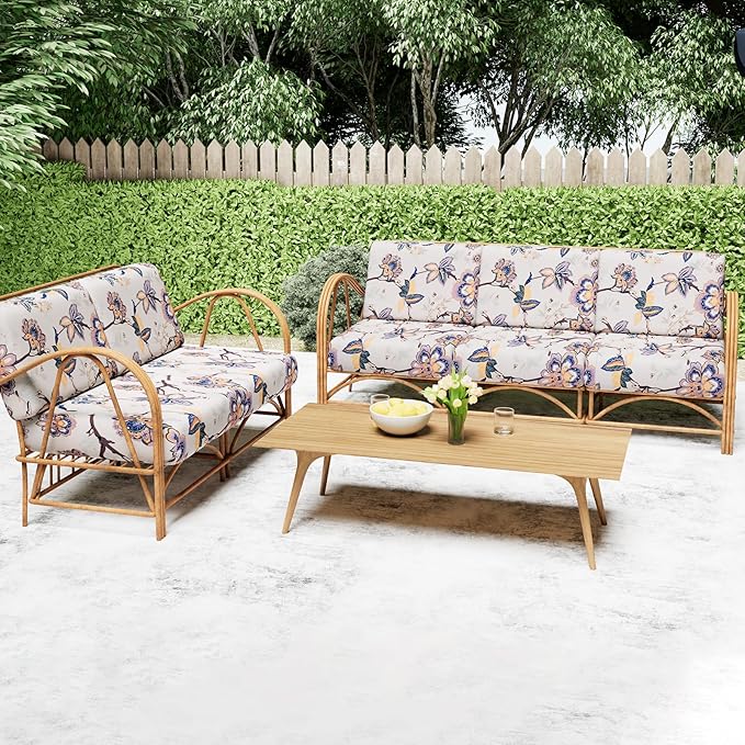 Smiry Printed Couch Cushion Covers, Stretch Soft Couch Covers for Sofa, Washable Non-Slip Sofa Slipcover Furniture Protector for Indoor and Outdoor (3 Pack, Beige)