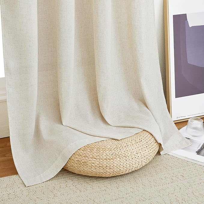 NICETOWN Linen Curtains 96 inches Long for Living Room, Grommet Semi Sheer Drapes Linen Weave Window Treatments Privacy Added with Light Filtering for Bedroom, Natural, W34 x L96, 2 Panels