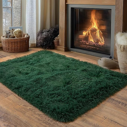 Small Area Rug, 2x3 Rug for Bedroom Shaggy Throw Rugs for Dorm Rug, Soft Shag Carpet for Kids Room, Plush Comfy Fluffy Bedside Rug for Home Decor Aesthetic, Blackish Green