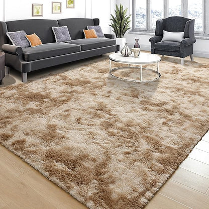 Tepook Soft Fluffy Rugs for Bedroom, 4x6 Area Rug for Living Room, Modern Shaggy Room Rug for Kids Boys Girls, Plush Throw Rugs Indoor Nursery Home Decor Rug with Non-Slip Bottom, Tie-Dyed Beige