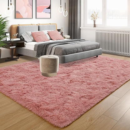 Tepook Super Soft Fluffy Rug for Bedroom, Modern Shaggy Fuzzy Kids Rugs for Living Room, Plush Indoor Nursery Home Decor Dorm Carpet with Non-Slip Bottom, Blush, 4 X 6 Feet