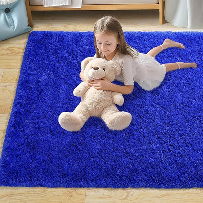Pionblank 8x10 Rug for Living Room, Fuzzy Plush Large Area Rug, Fluffy Modern Shag Non Slip Soft Furry Carpet for Bedroom Kids Room Nursery Teens Dorm Home Decor, Royal Blue