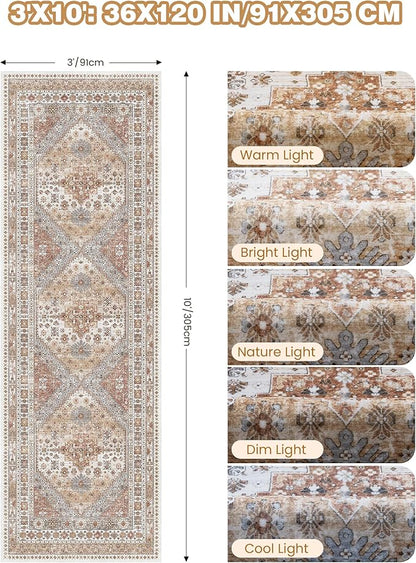 3x10 Runner Rug Non Slip Washable for Entryway, Front Porch, Vintage Hallway Runner for Laundry Room, Bedroom, Stain Resistant Thin Indoor Kitchen Mats for Floor(Orange,3'x10')