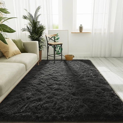 LOCHAS Ultra Soft Indoor Modern Area Rugs Fluffy Living Room Carpets for Children Bedroom Home Decor Nursery Rug 5.3x7.5 Feet, Dark Grey