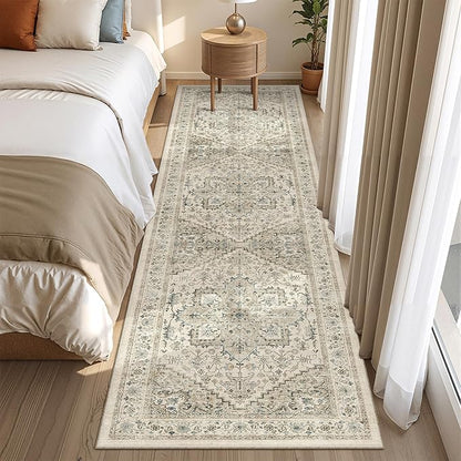 Runner Rug 2x8 Runners for Hallways Non Slip Washable, Vintage Hallway Runner Rugs for Living Room, Low Pile Soft Hallway Rug for Kitchen Bedroom Laundry Room Rug(Brown/Beige,2'x8')