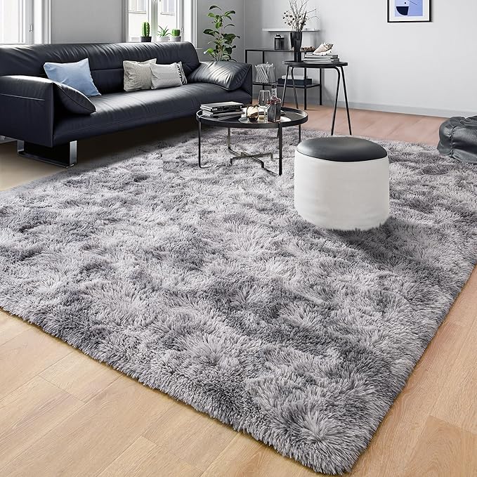Tepook Soft Fluffy Rugs for Bedroom, 4x6 Area Rug for Living Room, Modern Shaggy Room Rug for Kids Boys Girls, Plush Throw Rugs Indoor Nursery Home Decor Rug with Non-Slip Bottom, Tie-dye Light Grey
