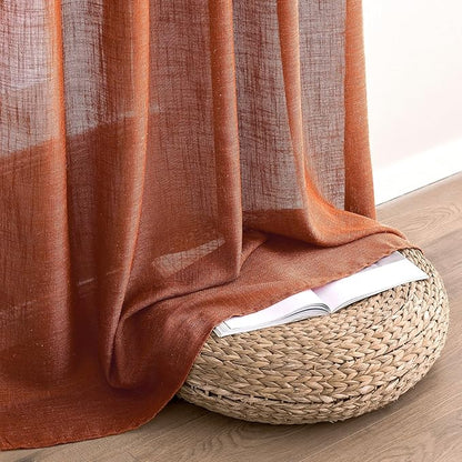 MIULEE Rust Curtains 96 Inch Length 2 Panels for Bedroom Living Room, Terracotta Soft Thick Linen Textured Window Drapes Semi Sheer Light Filtering Back Tab Rod Pocket Burlap Look Fall Decor