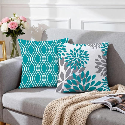 Hexagram Geometric Teal Pillow Covers 16x16 Set of 4, Decorative Outdoor Boho Modern Throw Pillow Covers, Home Sweet Home Farmhouse Cushion Case for Couch Sofa Bedroom Indoor Decor(No Insert)