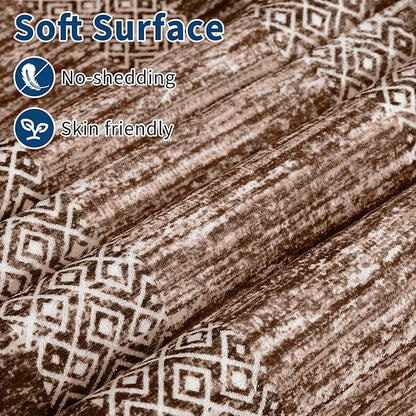 GarveeHome Extra Large Area Rug 10x13 Modern Geometric Rug with Non Slip Rubber Backing, Thin Washable Foldable Carpets, Soft Low Pile Non Shedding Printed Floor Mats for Hotel Office, Brown