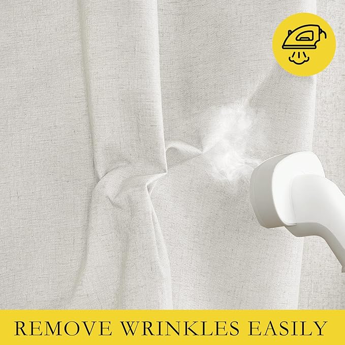 NICETOWN 100% Absolutely Blackout Linen Curtains with Thermal Insulated White Liner, Natural, W52, 2 Pieces, Noise Reducing Textured Linen Look Curtains for Windows 108 inch Length for Classroom