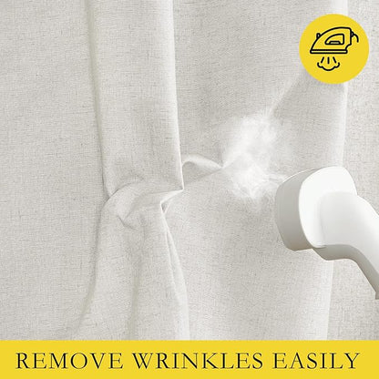 NICETOWN 100% Blackout Linen Texture Curtains 90 inches Long, Ivory, 2 Pcs, Thermal Insulated Full Blackout 2-Layer Lined Drapes, Energy Efficiency Window Draperies for Boy's Room