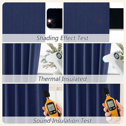 Guken 100% Blackout Curtains 72 Inch Length 2 Panels Set for Living Room Bedroom Back Tab Thermal Insulated Black Out Linen Drapes Room Darkening Window Curtains 72 Inches Long,Classic Blue