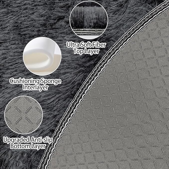 6x6 ft Tie Dye Black Round Rug for Bedroom Room Fluffy Circle Rug Furry Carpet Shaggy Circular Fuzzy Washable Non-Slip Large Area Rug Soft Indoor for Living Room Cute Aesthetic Home Decor