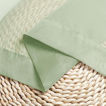 Chyhomenyc Light Green Sheer Valances for Windows - Light Filtering Small Kitchen Curtains, Rod Pocket Short Top Window Treatment Decor for Living Room Bathroom Basement, 42Wx16L inches, 2 Panels
