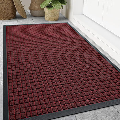 Smiry Front Door Mat Outside Entrance, Heavy Duty Natural Rubber Doormat, Non Slip, Trap Dirt and Moisture, Easy Clean, Low Profile Welcome Floor Mats for Indoor Outdoor Entry, 59x34 Inch, Red