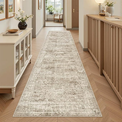 Runner Rug 2x7 Washable Non-Slip Hallway Runner Rugs for Kitchen Bathroom Laundry Room Brown Vintage Floor Carpet Runners for Hallways Entryway