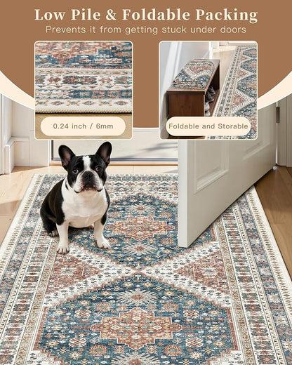 Madane Hallway Runner Rug - 2x5 Rug Runner Washable Runner Rugs Non-Slip Low-Pile Kitchen Runner Rug Laundry Room Rug Throw Carpet for Entrance Bedroom Living Room (2'x5', Navy Blue)